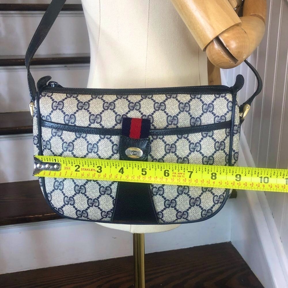 GUCCI GG Navy Sherry Line Leather and Coated Canvas Crossbody Shoulder Bag - Picture 16 of 17